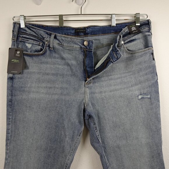Silver Jeans Elyse Skinny Leg Women's Plus Size 24 Blue Denim Stretch Distressed - Picture 4 of 12